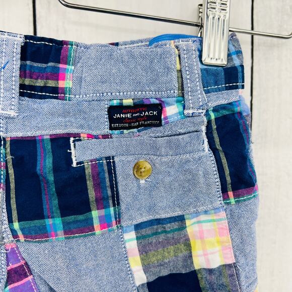 Janie and Jack (4) Little Girls Plaid Blue Denim Board Shorts - Picture 4 of 9